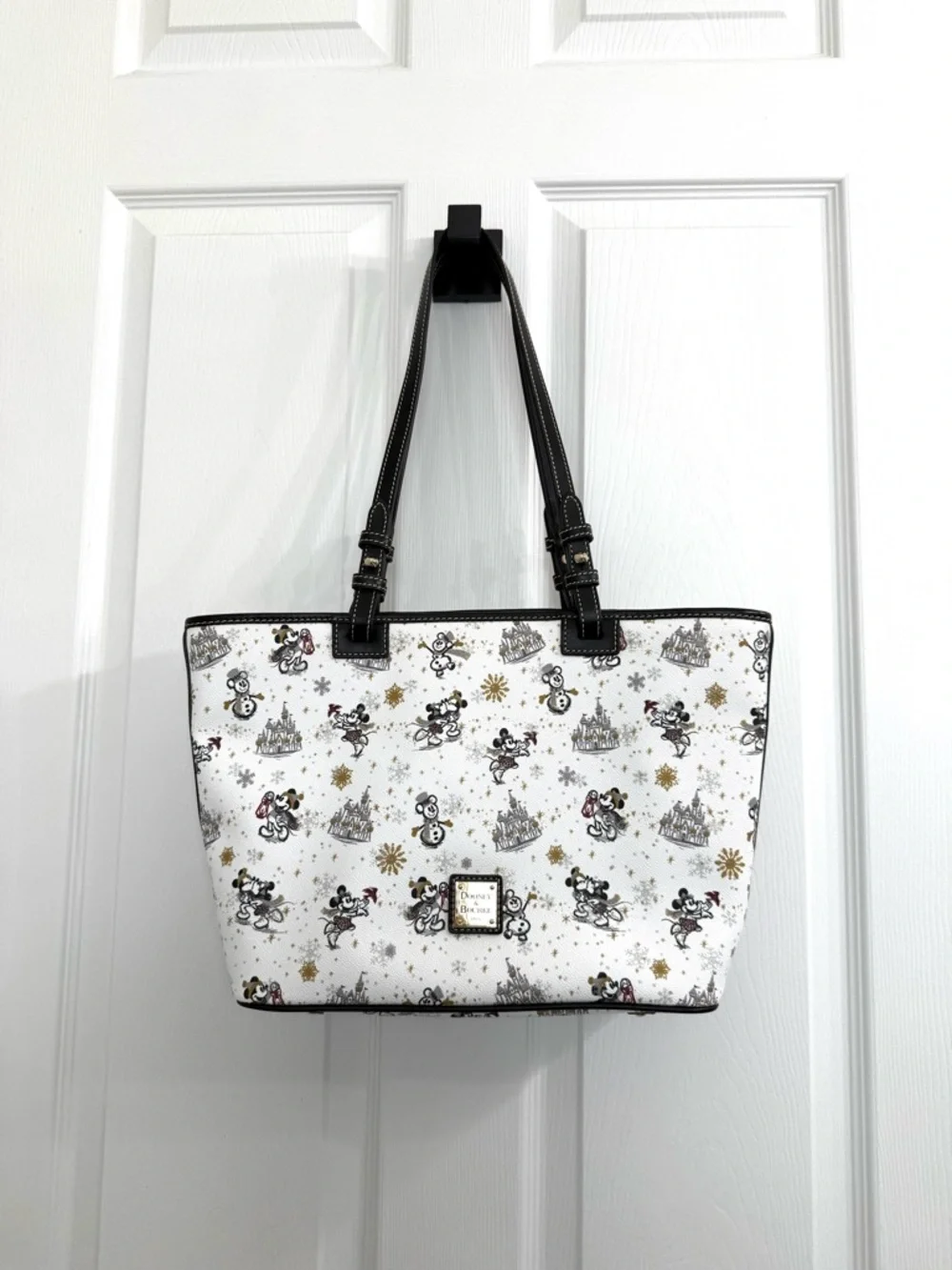 Dooney & Bourke White Mickey Mouse Print Tote with Black Trim LIKE NEW!